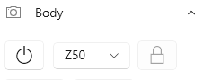 Body page showing the selected camera and connected state